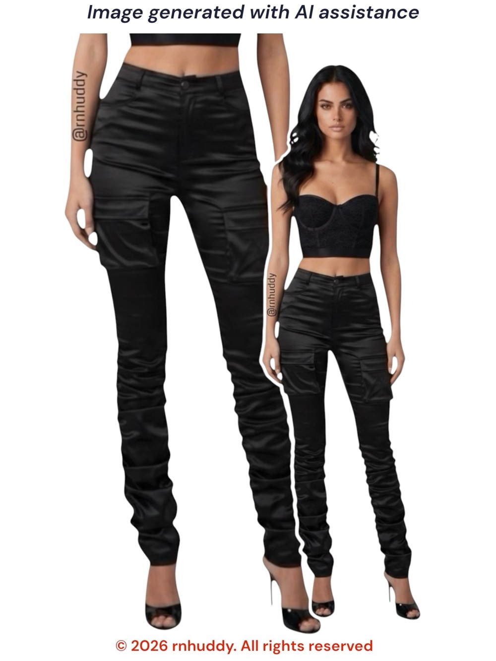 Akira S black satin high waisted ruched jogger cargo pant